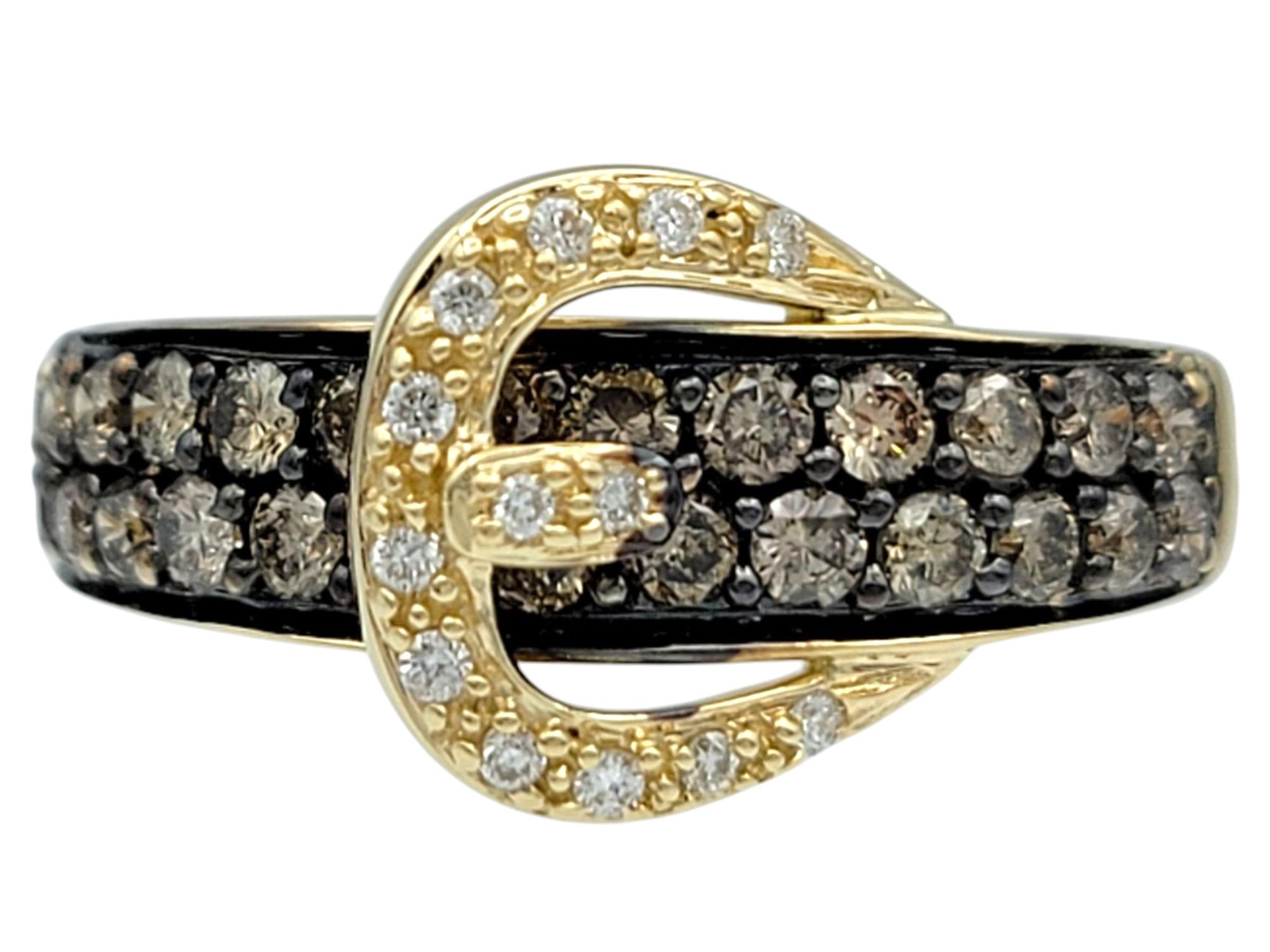 Contemporary Le Vian Chocolate and White Diamond Belt Buckle Band Ring in 14K Yellow Gold For Sale