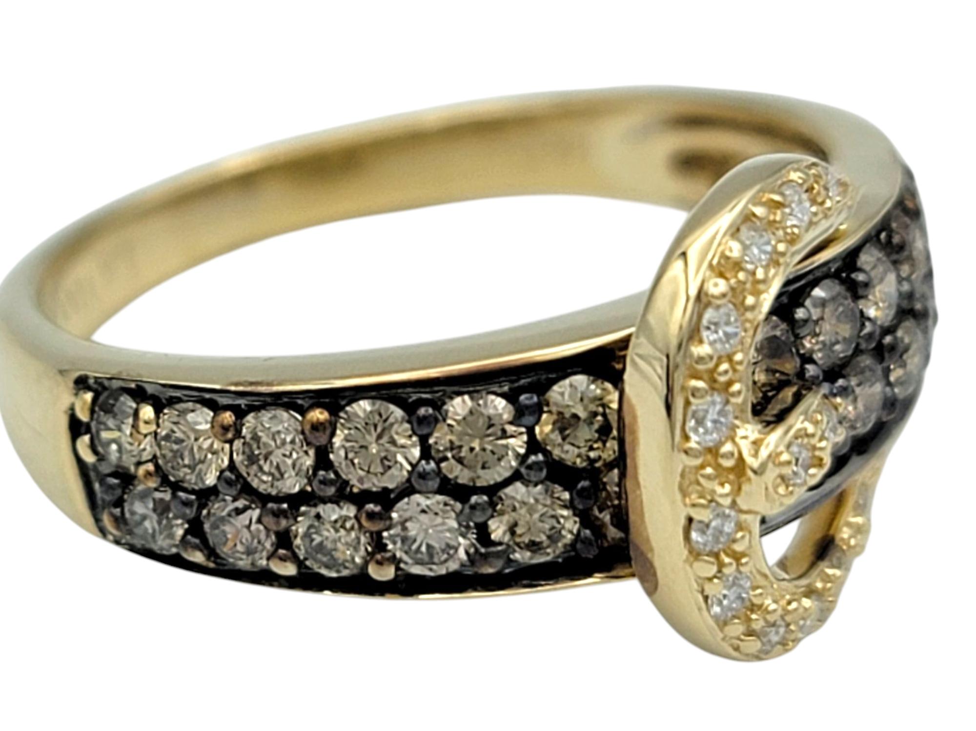 Le Vian Chocolate and White Diamond Belt Buckle Band Ring in 14K Yellow Gold In Good Condition For Sale In Scottsdale, AZ