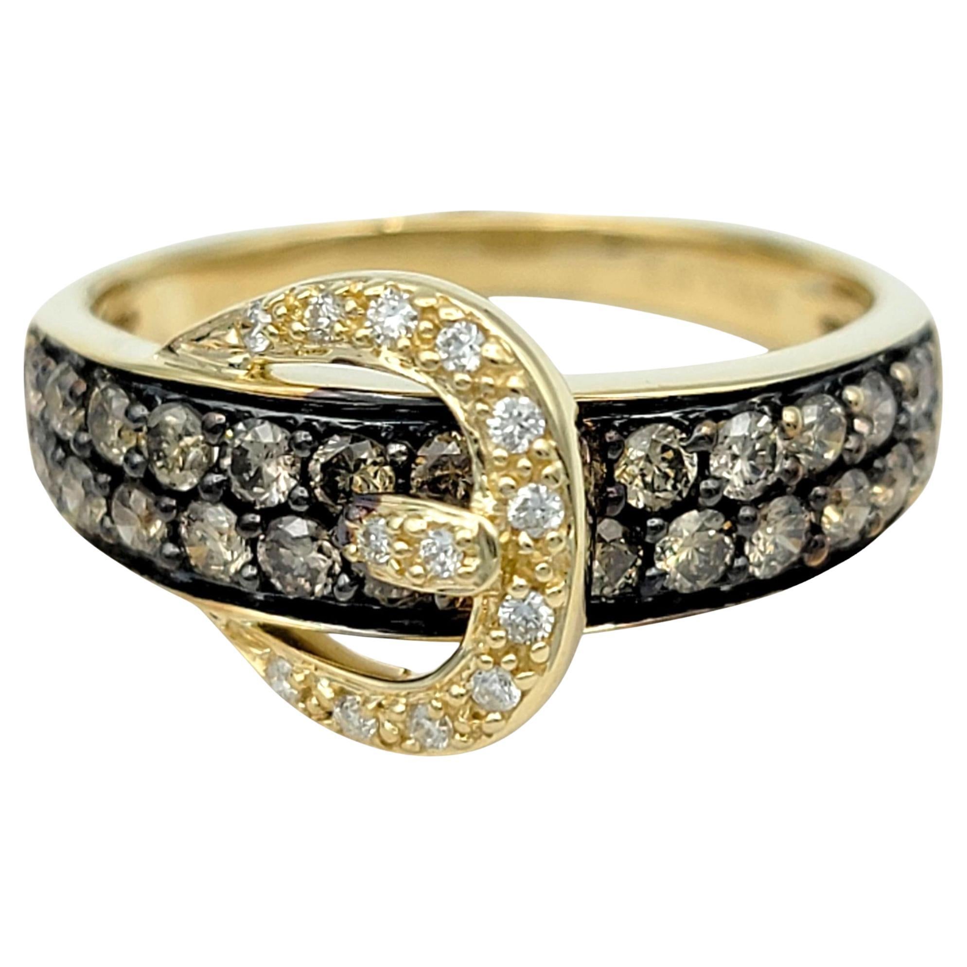Le Vian Chocolate and White Diamond Belt Buckle Band Ring in 14K Yellow Gold