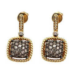 Le Vian Chocolate Diamond Square Shaped Drop Dangling Earrings with Pushbacks