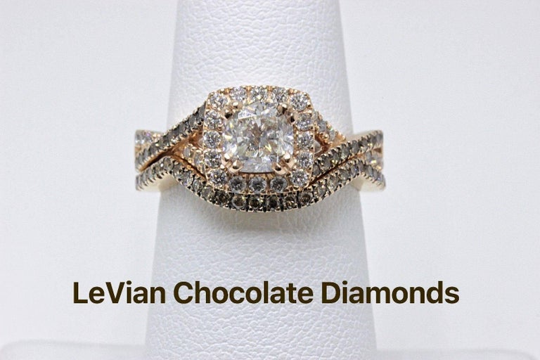 Cushion Cut Le Vian Chocolate Vanilla Cushion Diamond Engagement Ring 14k Rose Gold 1.83 TCW For Sale