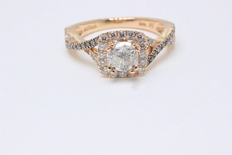 Le Vian Chocolate Vanilla Cushion Diamond Engagement Ring 14k Rose Gold 1.83 TCW In Excellent Condition For Sale In San Diego, CA