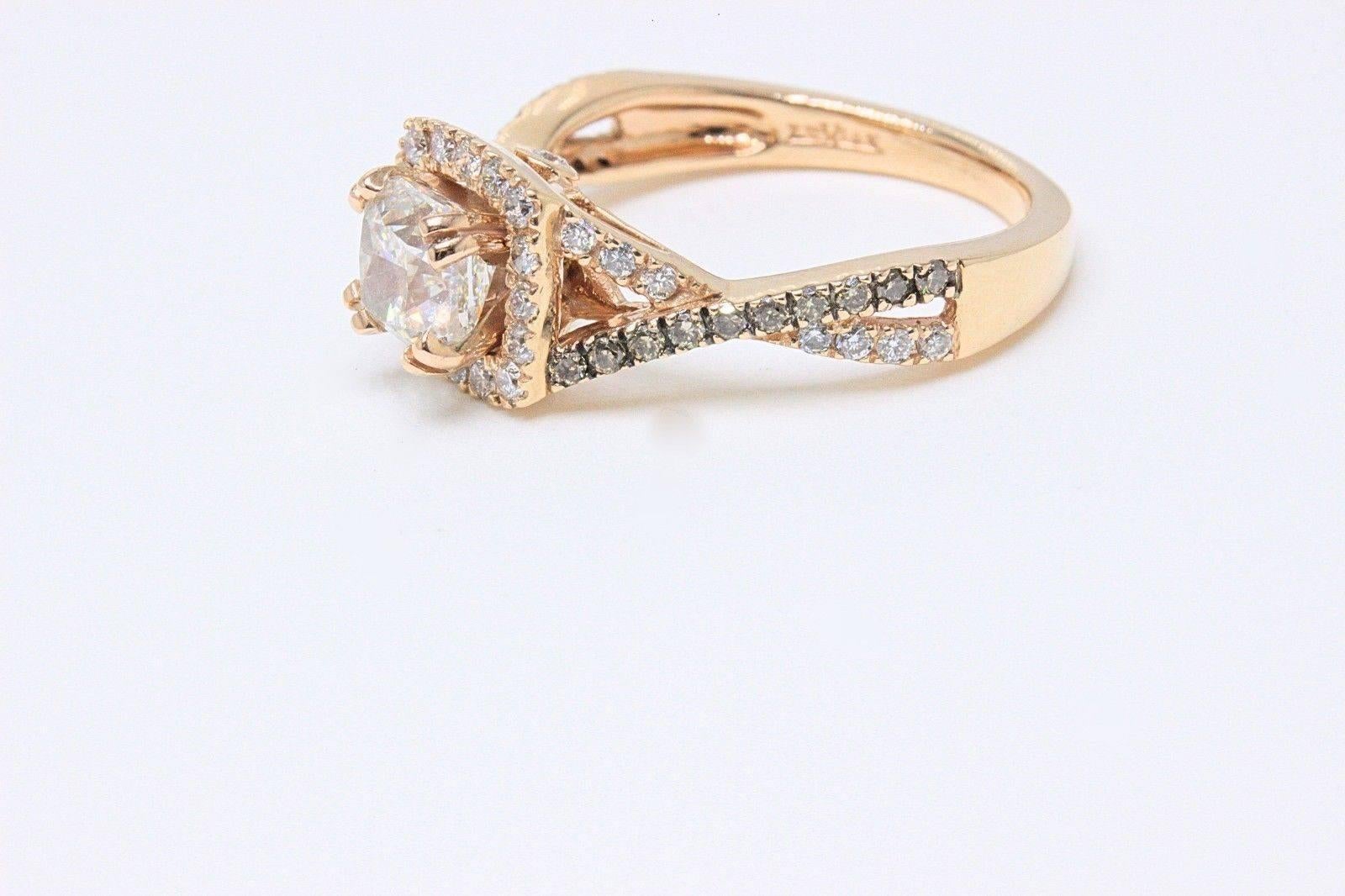 Cushion Cut Le Vian Chocolate Vanilla Cushion Diamond Engagement Ring 14k Rose Gold 1.83 TCW For Sale