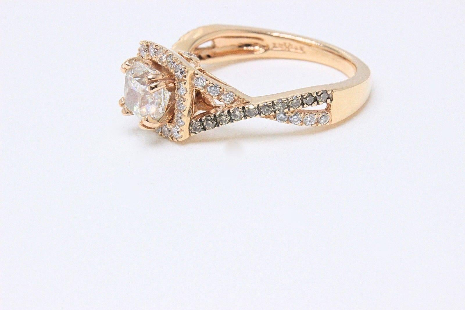 Le Vian Bague de fiançailles diamant coussin Vanilla chocolat en or rose 14 carats 1,83 TCW en vente 1