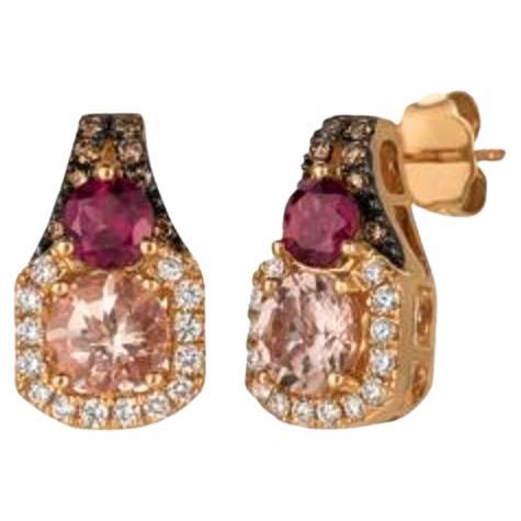 Boucles d'oreilles Le Vian Chocolatier en morganite pêche et rhodolite framboise