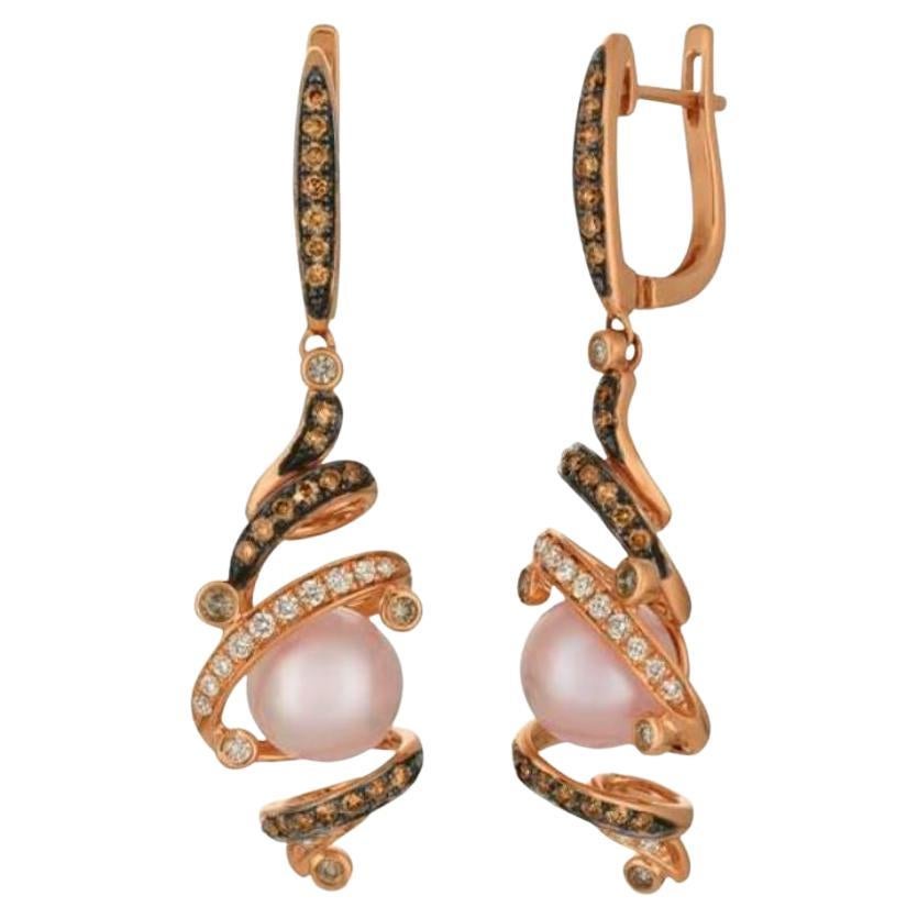 Le Vian Chocolatier Earrings Featuring Strawberry Pearls Chocolate Diamonds For Sale