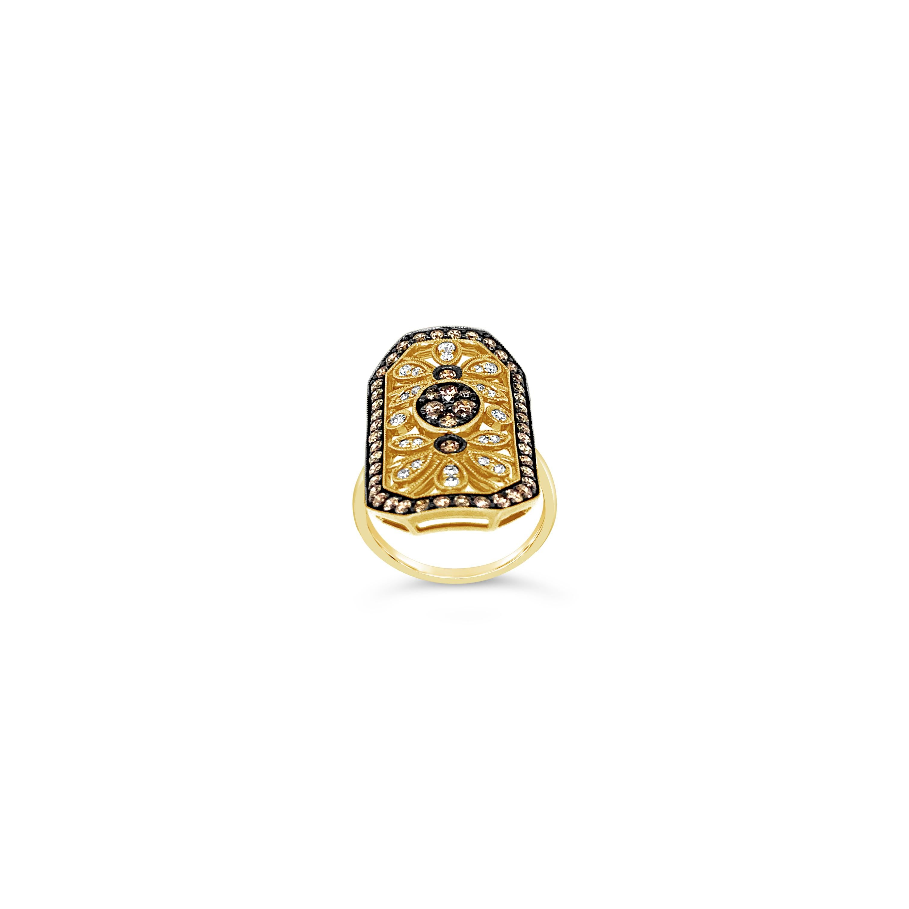 Le Vian Chocolatier® Ring featuring 1.19 cts. Chocolate Diamonds®, .28 cts. Vanilla Diamonds® set in 14K Honey Gold™

Diamonds Breakdown:
1.19 cts Brown Diamonds
.28 cts White Diamonds

Gems Breakdown:
None

Ring may or may not be sizable, please