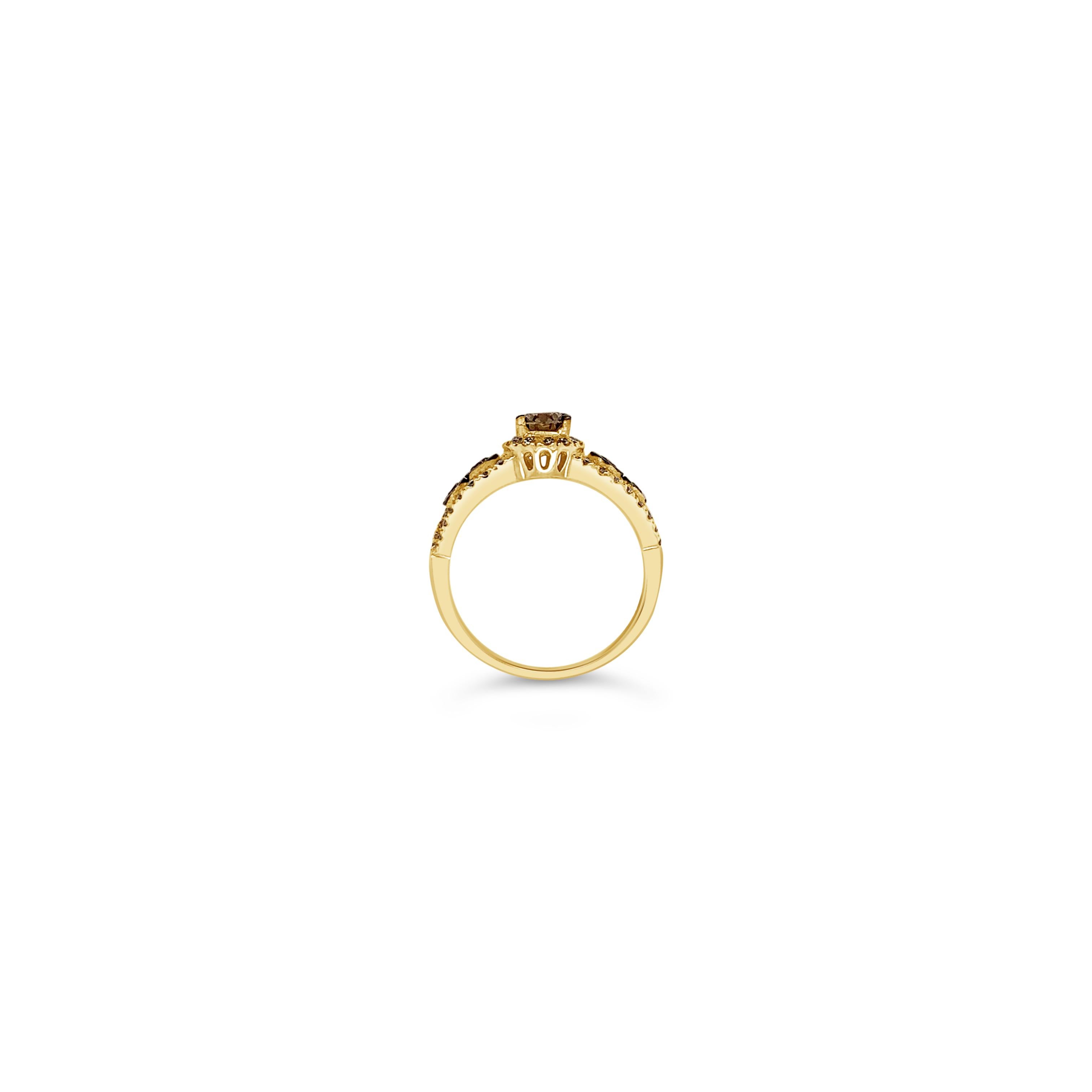Le Vian Chocolatier® Ring featuring .54 cts. Chocolate Diamonds®, .30 cts. Vanilla Diamonds® set in 14K Honey Gold™

Diamonds Breakdown:
.54 cts Brown Diamonds
.30 cts White Diamonds

Gems Breakdown:
None

Ring may or may not be sizable, please feel