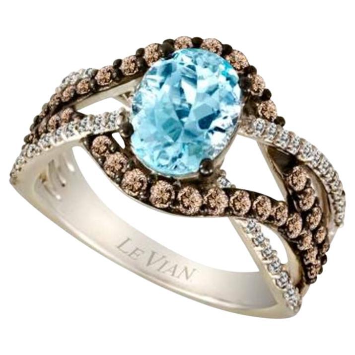 Le Vian Chocolatier Ring featuring Sea Blue Aquamarine Chocolate Diamonds For Sale