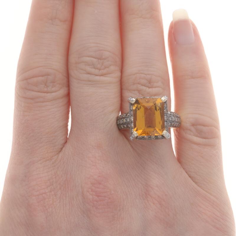 Emerald Cut Le Vian Citrine & Diamond Halo Ring Yellow Gold 14k Emerald Checkerboard 6.61ctw For Sale