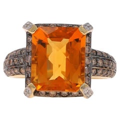 Le Vian Citrine & Diamond Halo Ring Yellow Gold 14k Emerald Checkerboard 6.61ctw