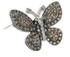 Le Vian Cognac and White Diamond Butterfly Brooch in 18 Karat White Gold