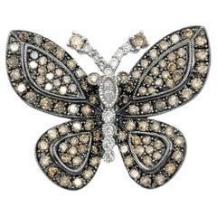 Le Vian Cognac and White Diamond Butterfly Brooch in 18 Karat White Gold
