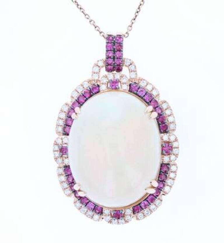 Le Vian Couture Pendant Featuring Neopolitan Opal, Passion Ruby Chocolate For Sale