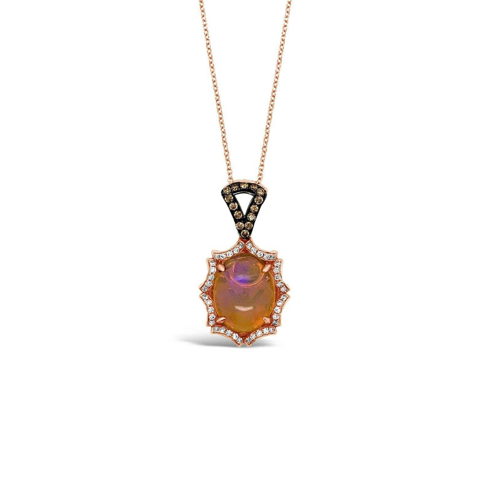 Le Vian Couture Pendant, Opal, Chocolate/Vanilla Diamonds 18K Strawberry Gold For Sale