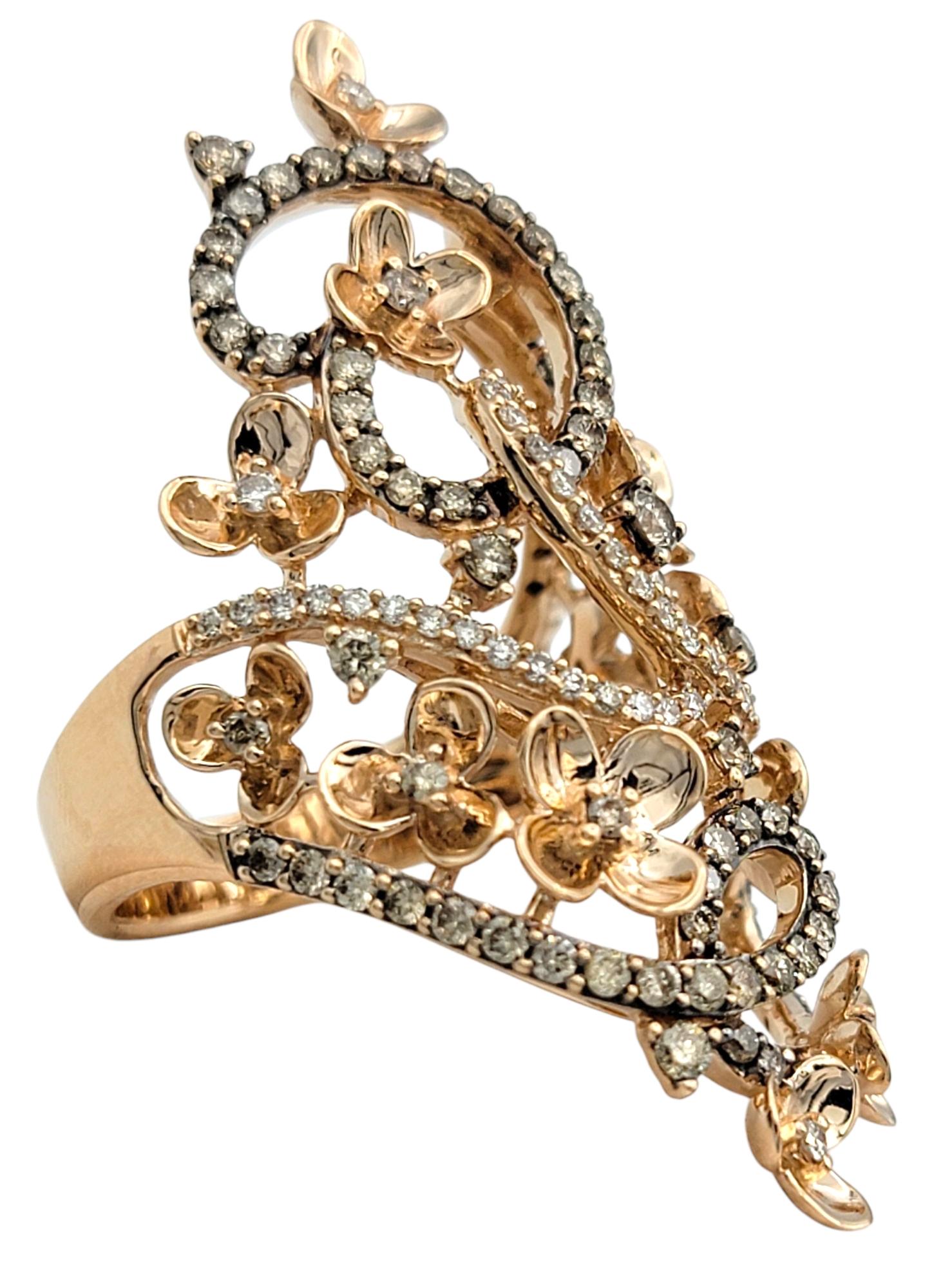 Contemporain Le Vian collectionrazy, bague fleur allongée à diamants en or rose 14 carats en vente