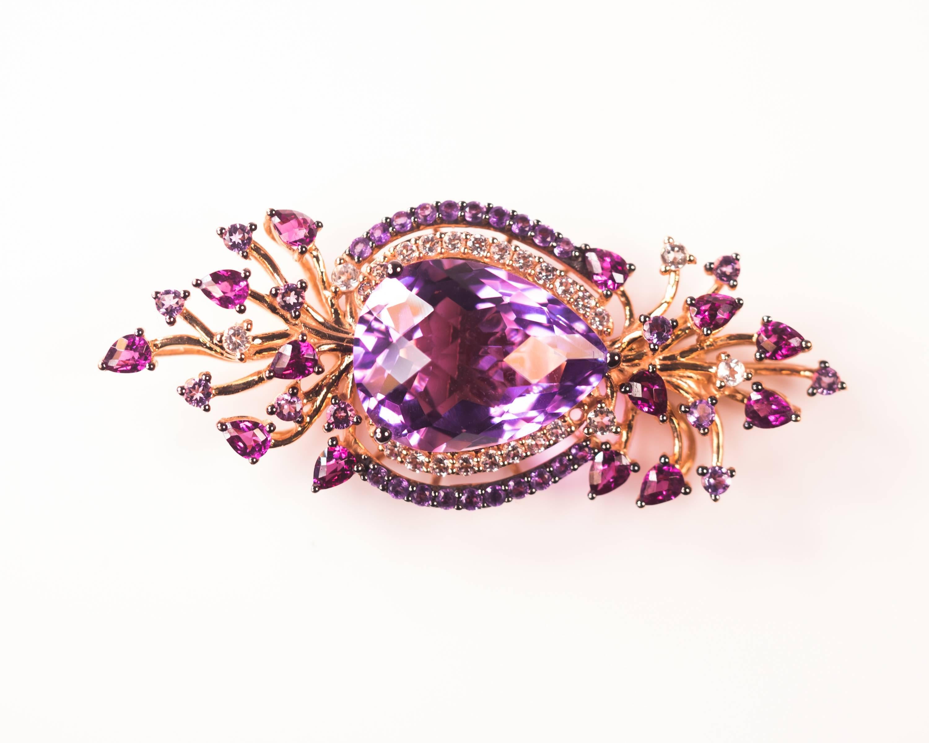 Le Vian Crazy Collection Multi-Stone Pendant in 14 Karat Strawberry Rose Gold - 18.0 carat total weight

Features 15.75 carat total weight pear and round-cut Purple amethyst, 1.75 carat total weight pear-cut rhodolite and .75 carat total weight