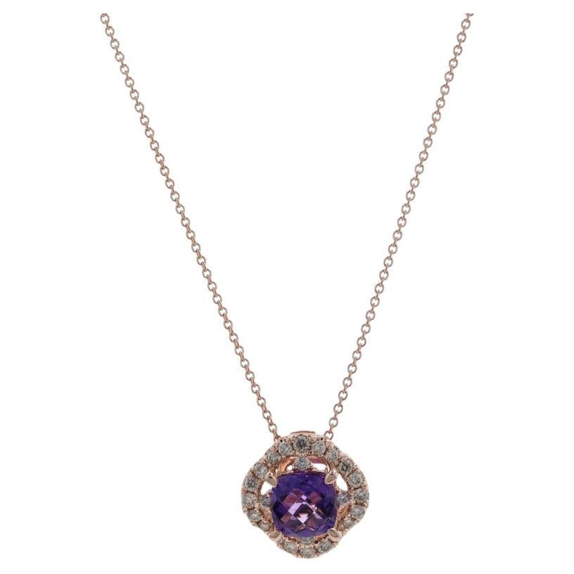 Le Vian Crème Brûlée Grape Amethyst Diamond Halo Necklace Rose Gold 14k 1.25ctw For Sale