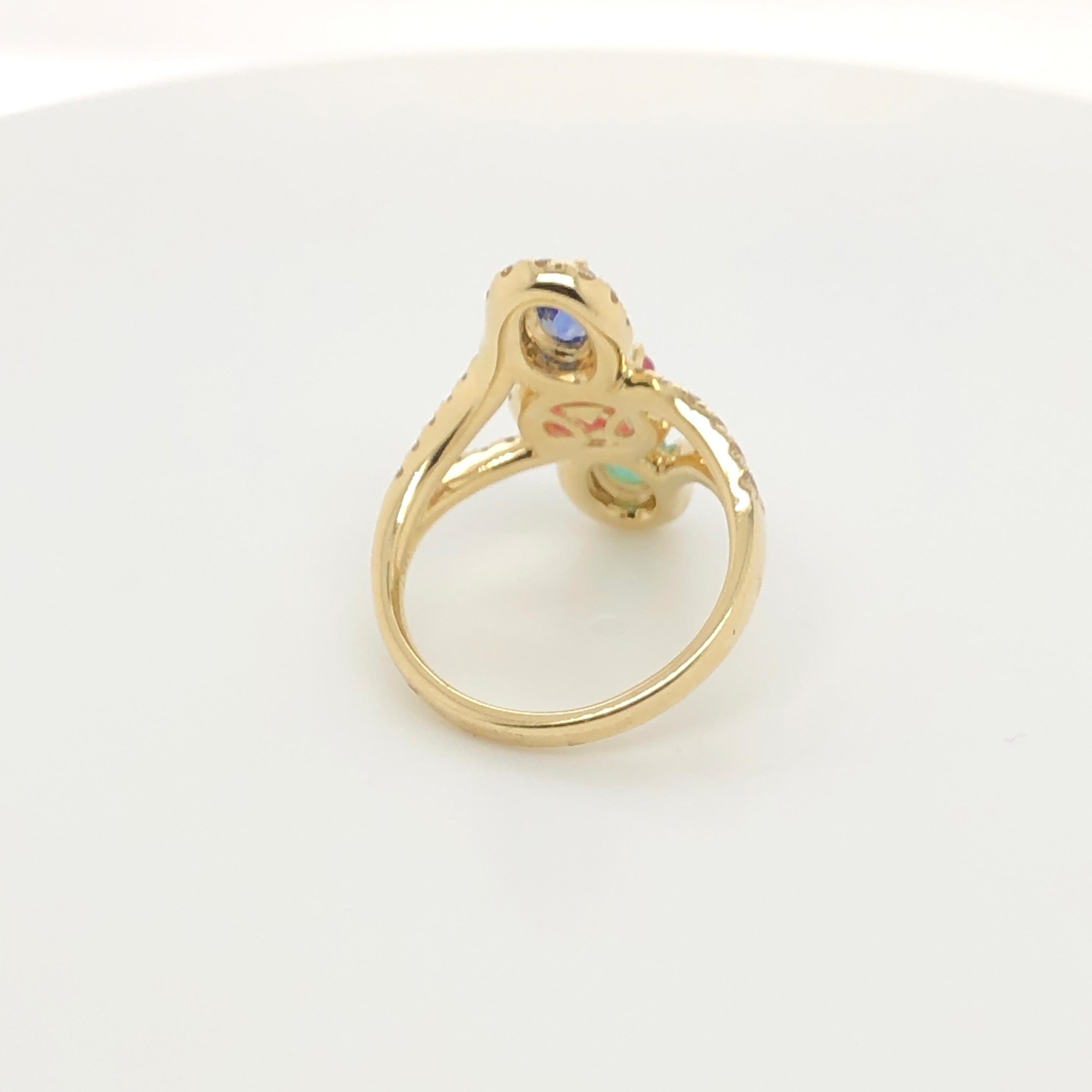 Le Vian Creme Brulee Ruby Sapphire Emerald Yellow Gold Ring In New Condition In Great Neck, NY