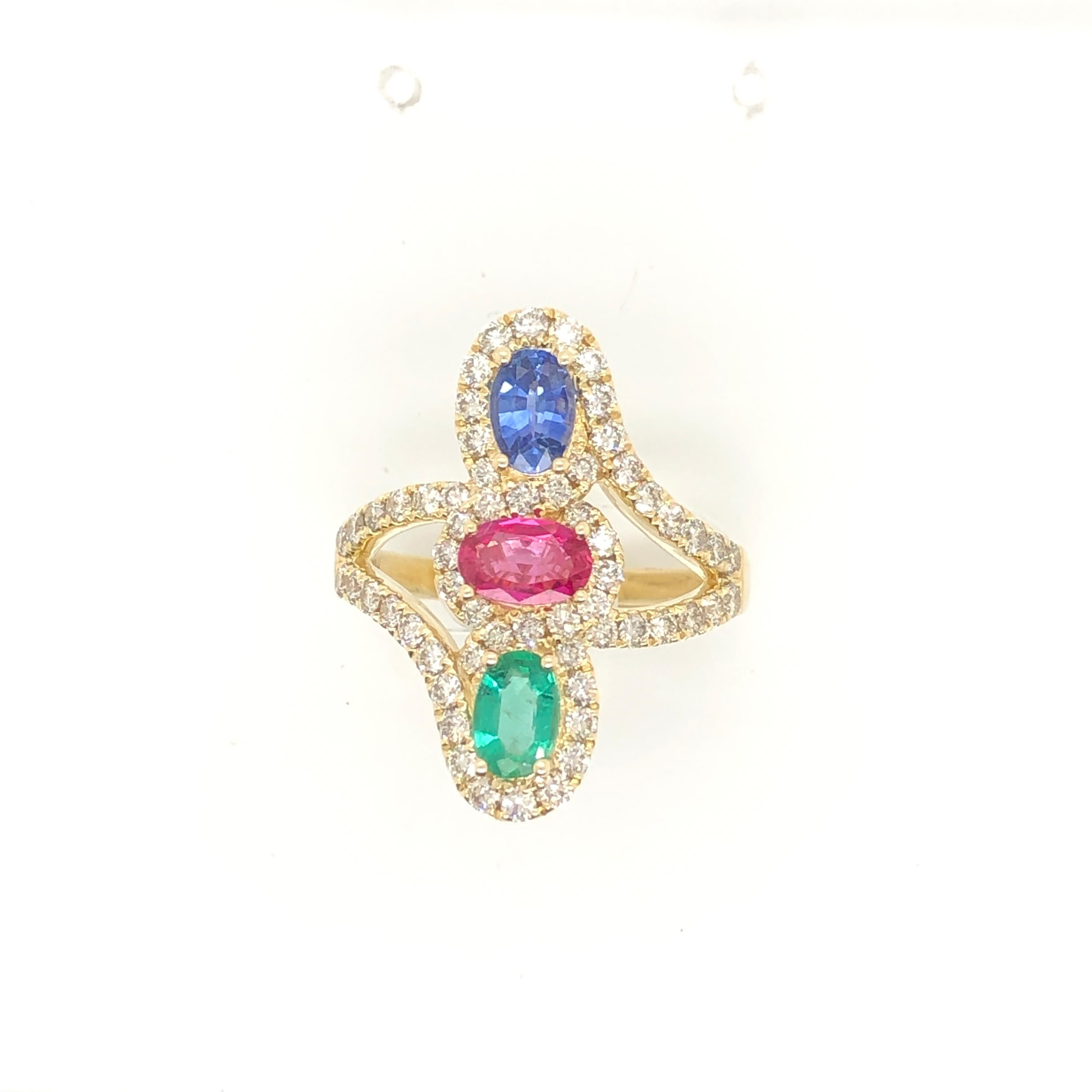 Women's Le Vian Creme Brulee Ruby Sapphire Emerald Yellow Gold Ring