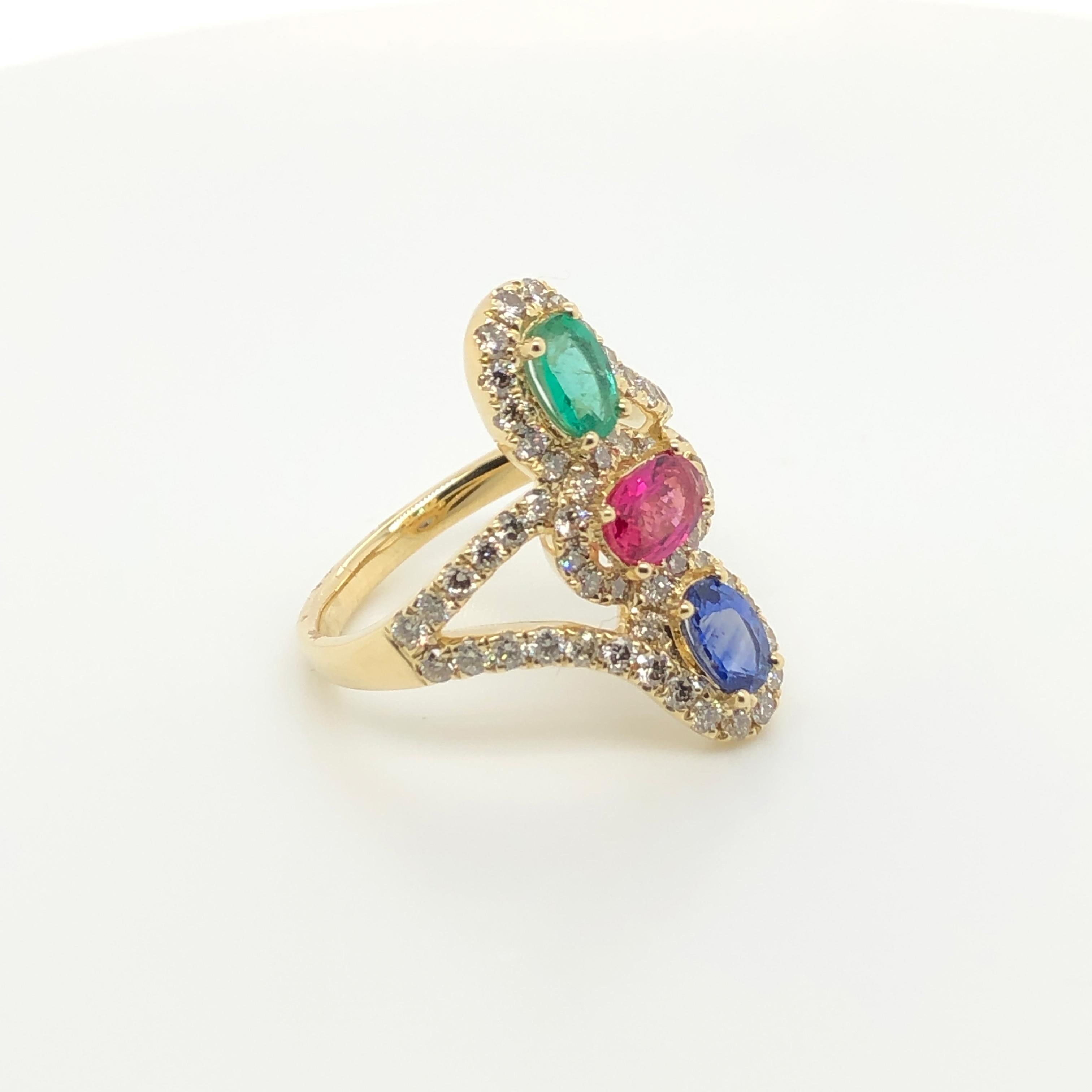 Le Vian Creme Brulee Ruby Sapphire Emerald Yellow Gold Ring 1