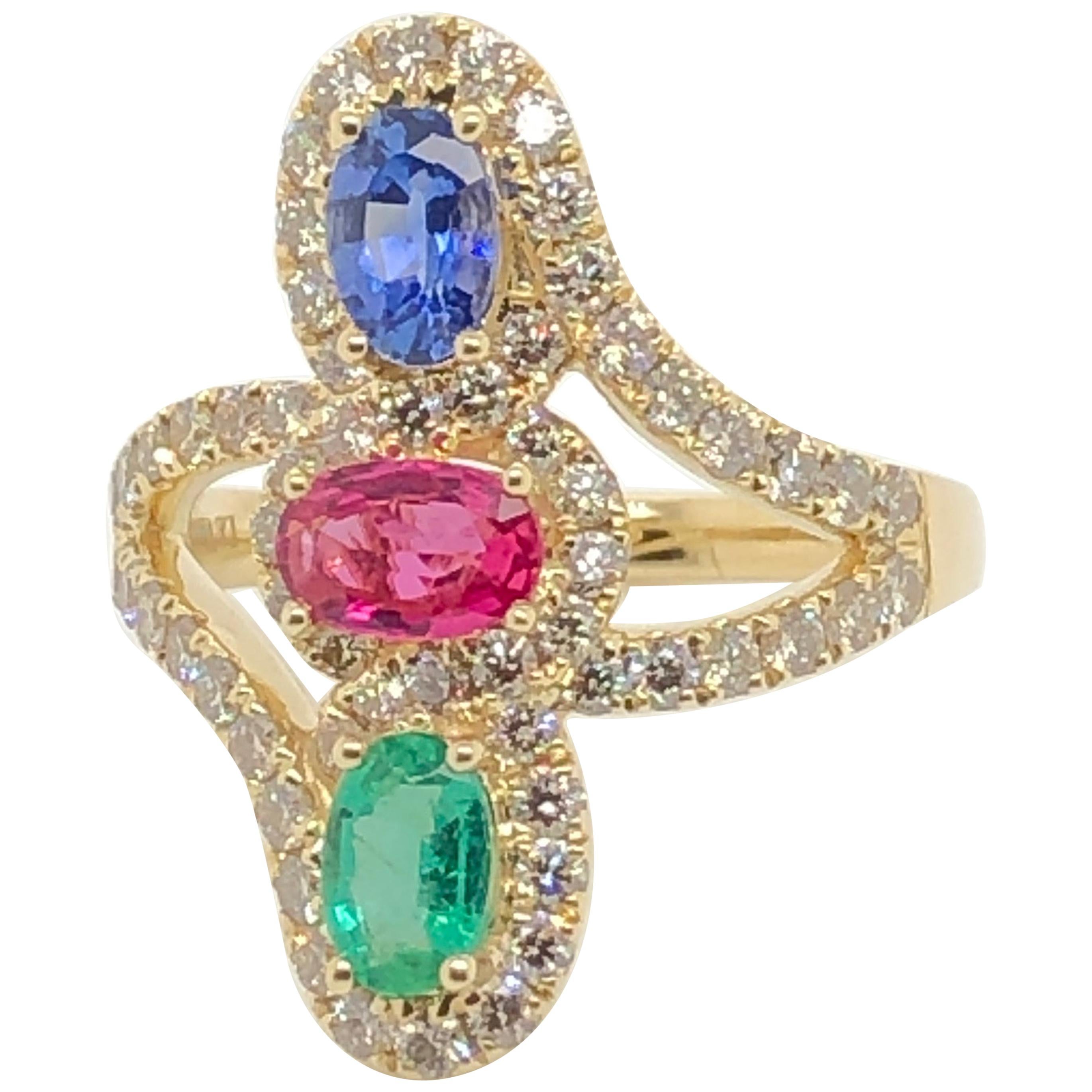 Le Vian Creme Brulee Ruby Sapphire Emerald Yellow Gold Ring