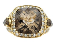 Le Vian Cushion Cut Smoky Topaz Cocktail Ring with Diamonds 14 Karat Yellow Gold