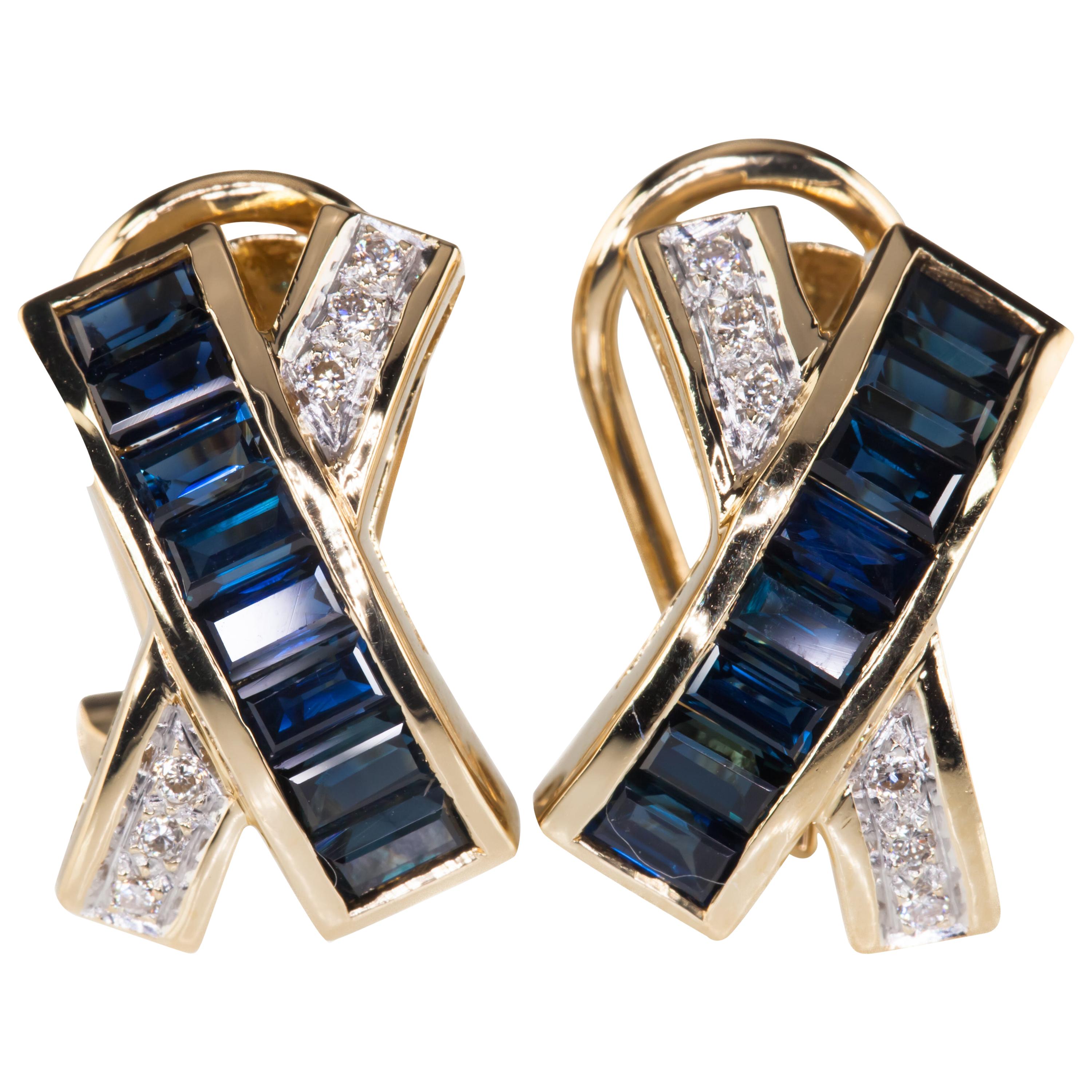 Le Vian Diamond and Sapphire Cross Huggie Earrings in Yellow Gold