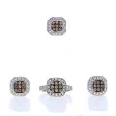 Le Vian Diamond Cluster Jewelry Set -White Gold 14k Round Brilliant 1.55ctw Halo