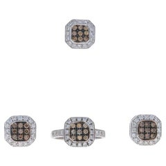 Le Viane - Parure de diamants en or blanc 14k - 1.55ctw Halo - Brillant rond
