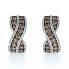 Le Vian Diamond Crossover Hoop Earrings - White Gold 14k Round 2.09ctw Pierced