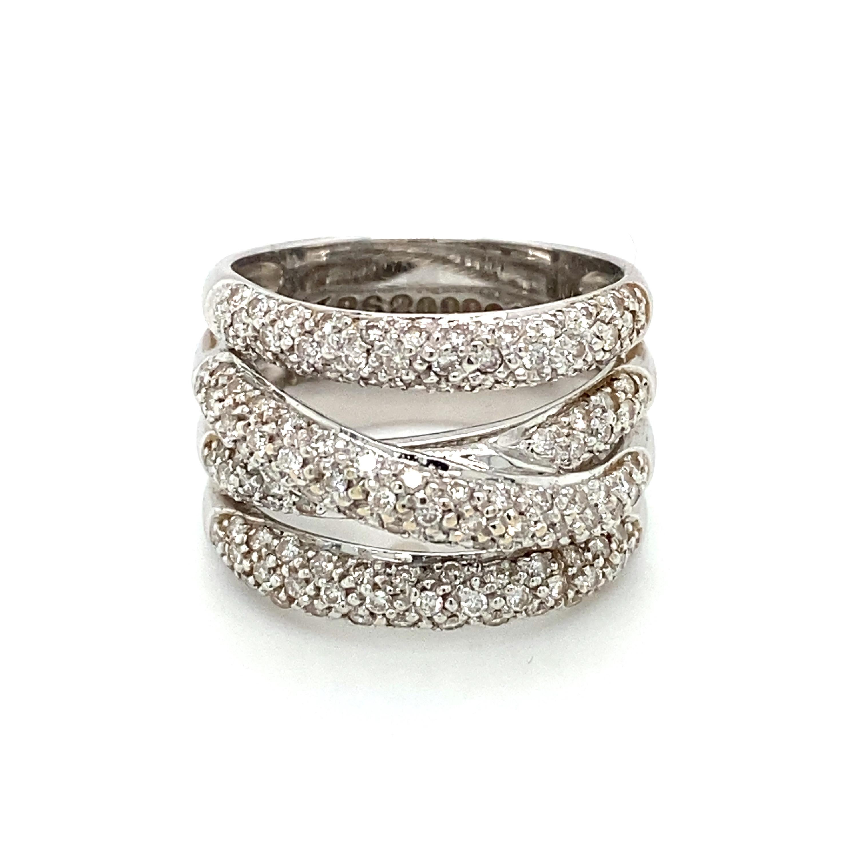 Modern Le Vian Diamond Crossover Ring in 18 Karat White Gold For Sale