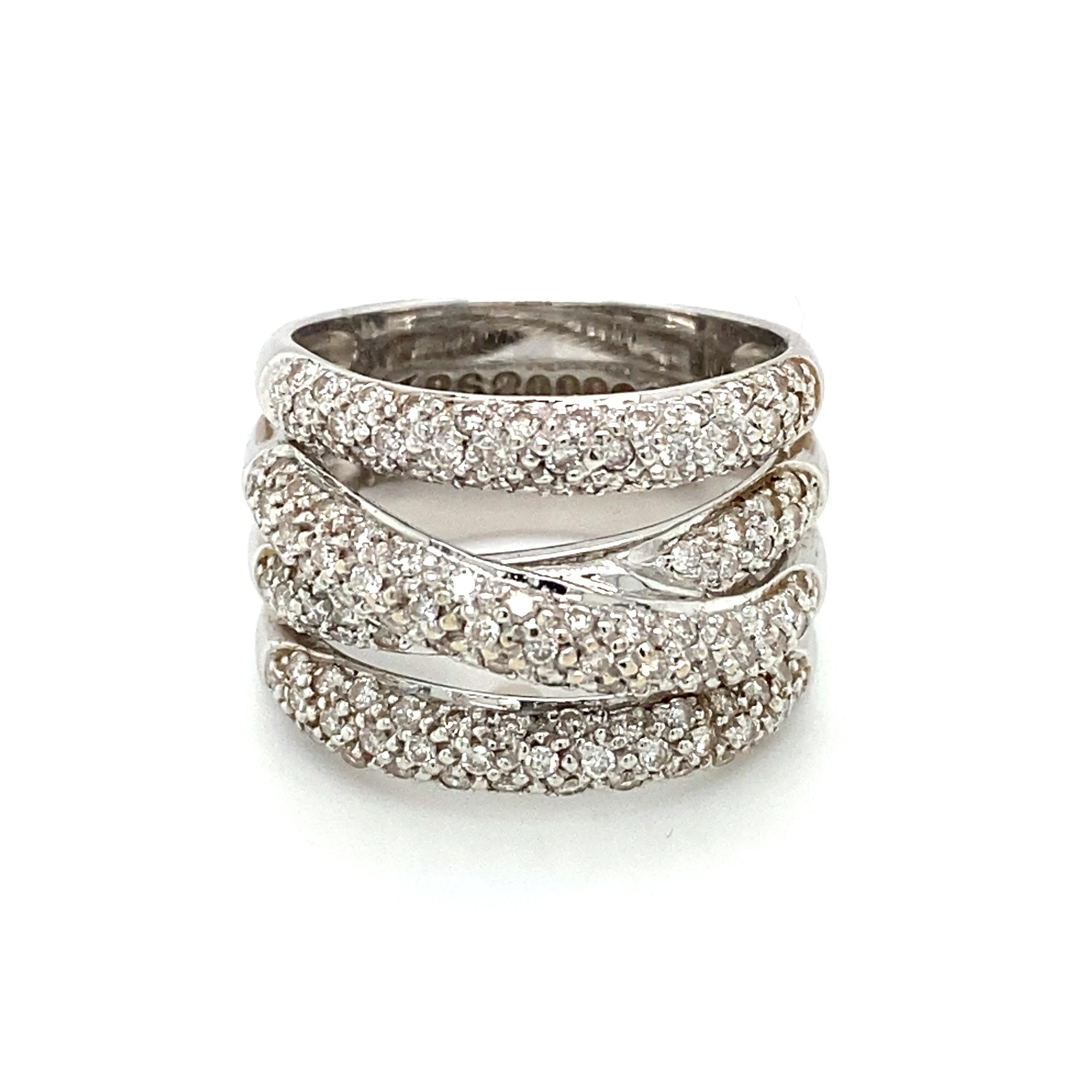 Modern Le Vian 1.25 Carat Diamond Crossover Ring in 18 Karat White Gold For Sale