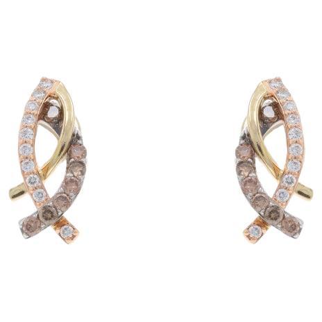 Le Vian Diamond Drop Earrings - Yellow Gold 14k Round .40ctw Intertwined Ribbons For Sale