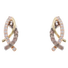 Le Vian Boucles d'oreilles pendantes avec diamants - Or jaune 14k ronds .40ctw Rubans entrelacés