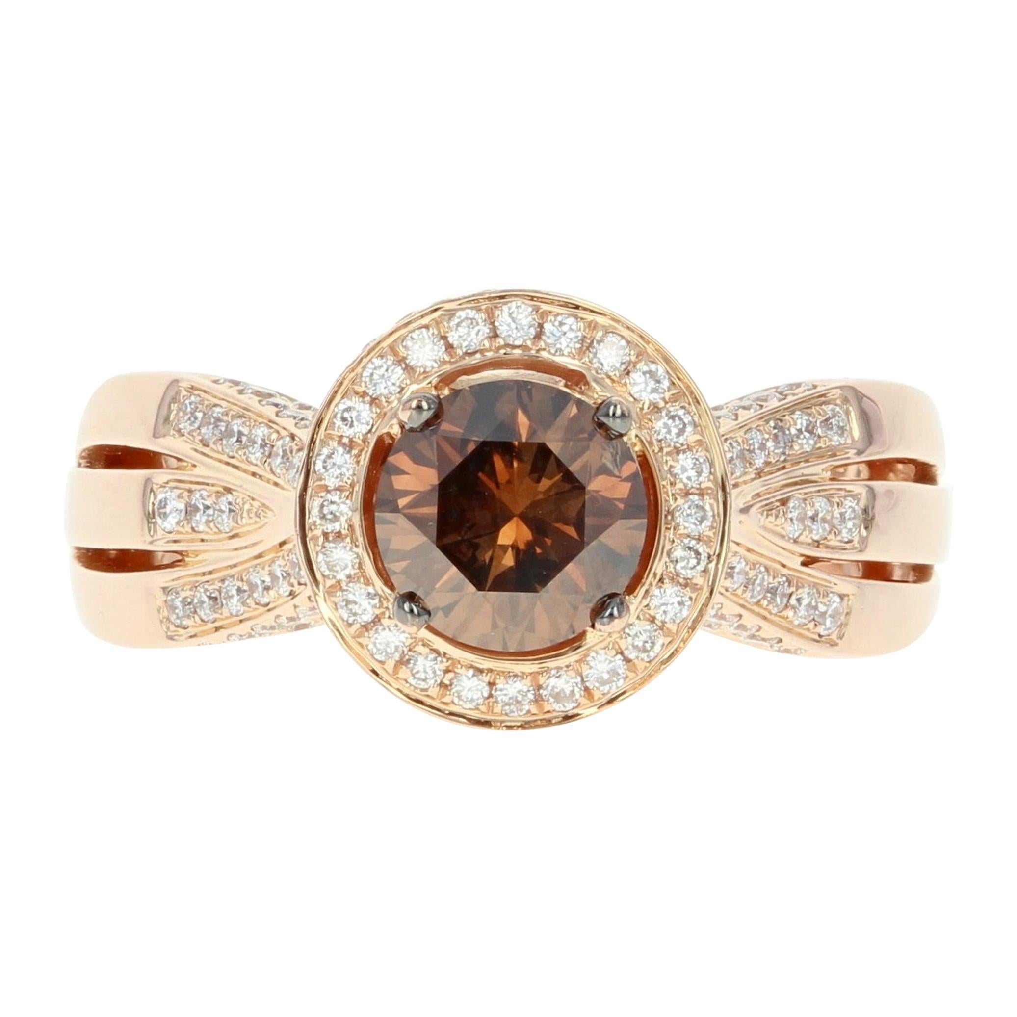 Le Vian Diamond Halo Ring, 18 Karat Rose Gold Round Cut 1.86 Carat