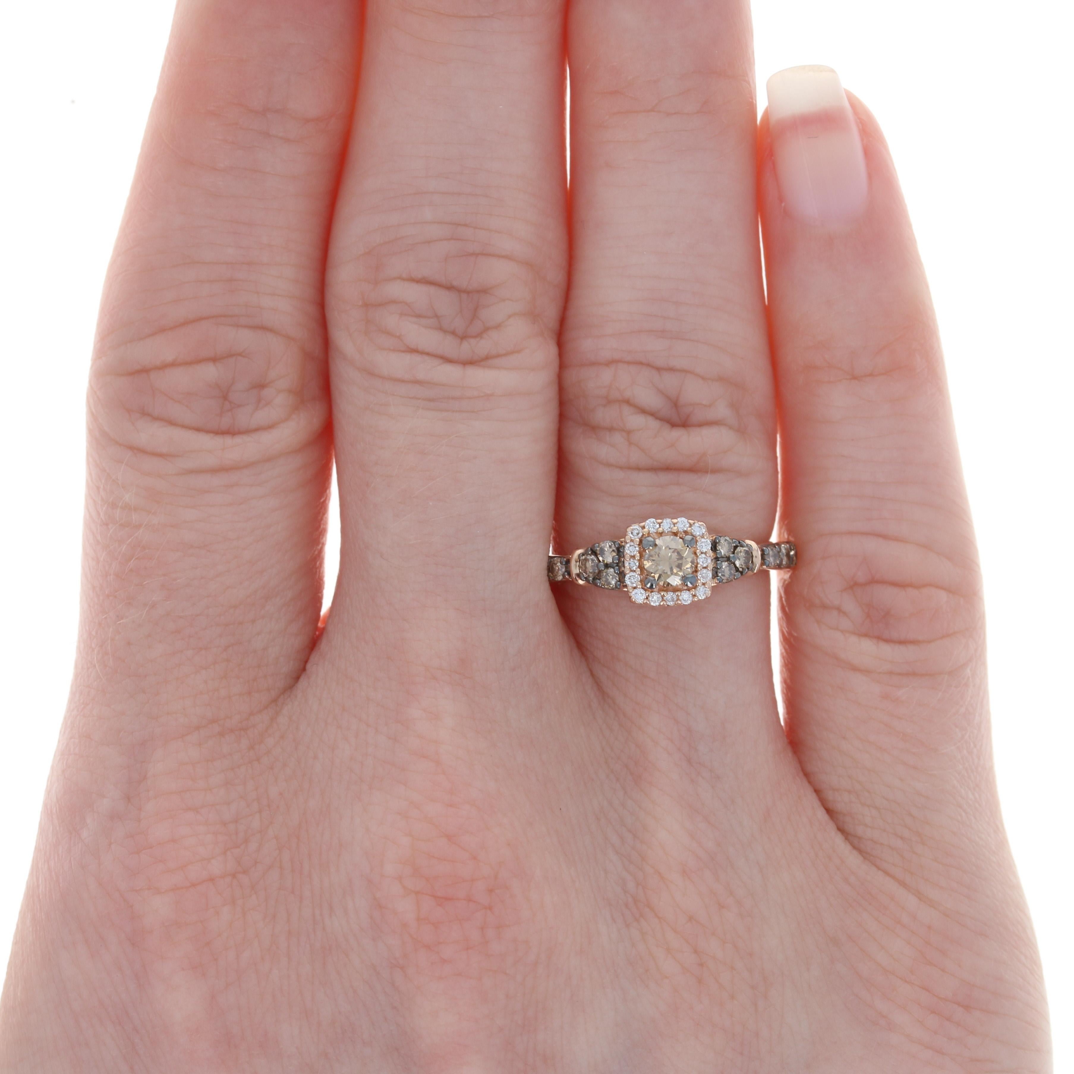 Size: 6
 Sizing Fee: Down 1 size for $25 or Up 2 sizes for $30
 Please note, the re-sizing process will remove the hallmark.
 
 Brand: Le Vian
 
 Metal Content: 14k Rose Gold
 
 Stone Information: 
 Natural Diamonds
 Total Carats: .50ctw
 Cut: Round