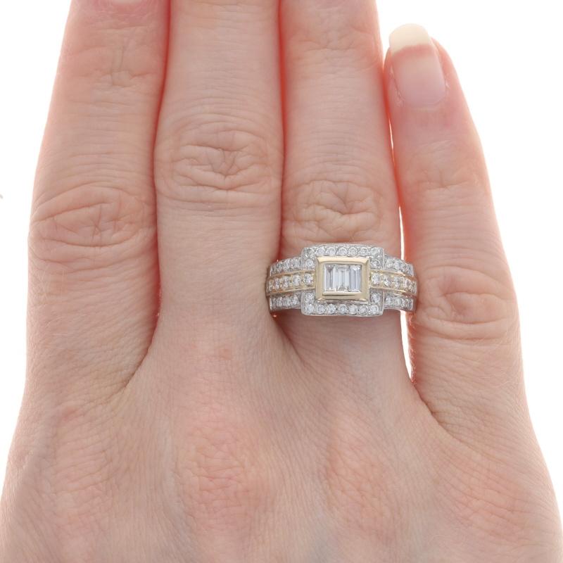 Round Cut Le Vian Diamond Halo Ring - White Gold 18k Baguette & Round 1.00ctw Three-Stone For Sale