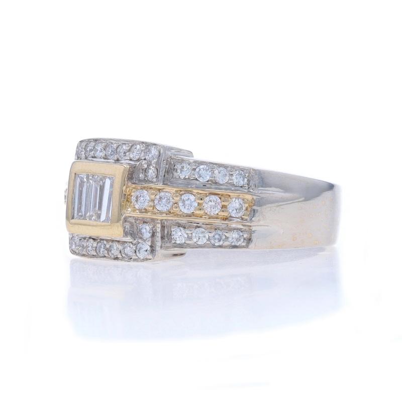Le Vian Diamond Halo Ring - White Gold 18k Baguette & Round 1.00ctw Three-Stone In Excellent Condition For Sale In Greensboro, NC