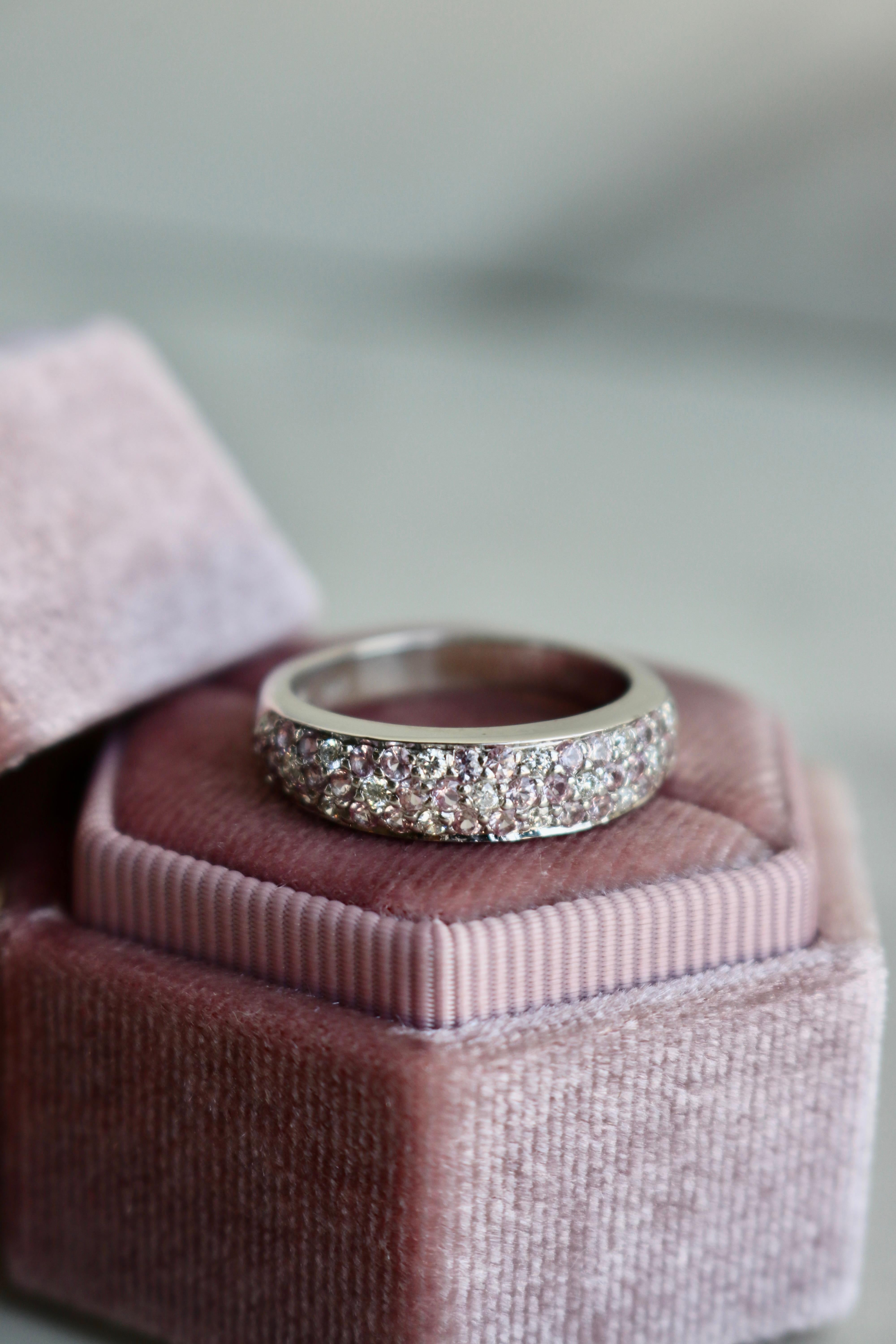 Women's or Men's Le Vian Diamond Pink Sapphire 14k White Gold Ring For Sale