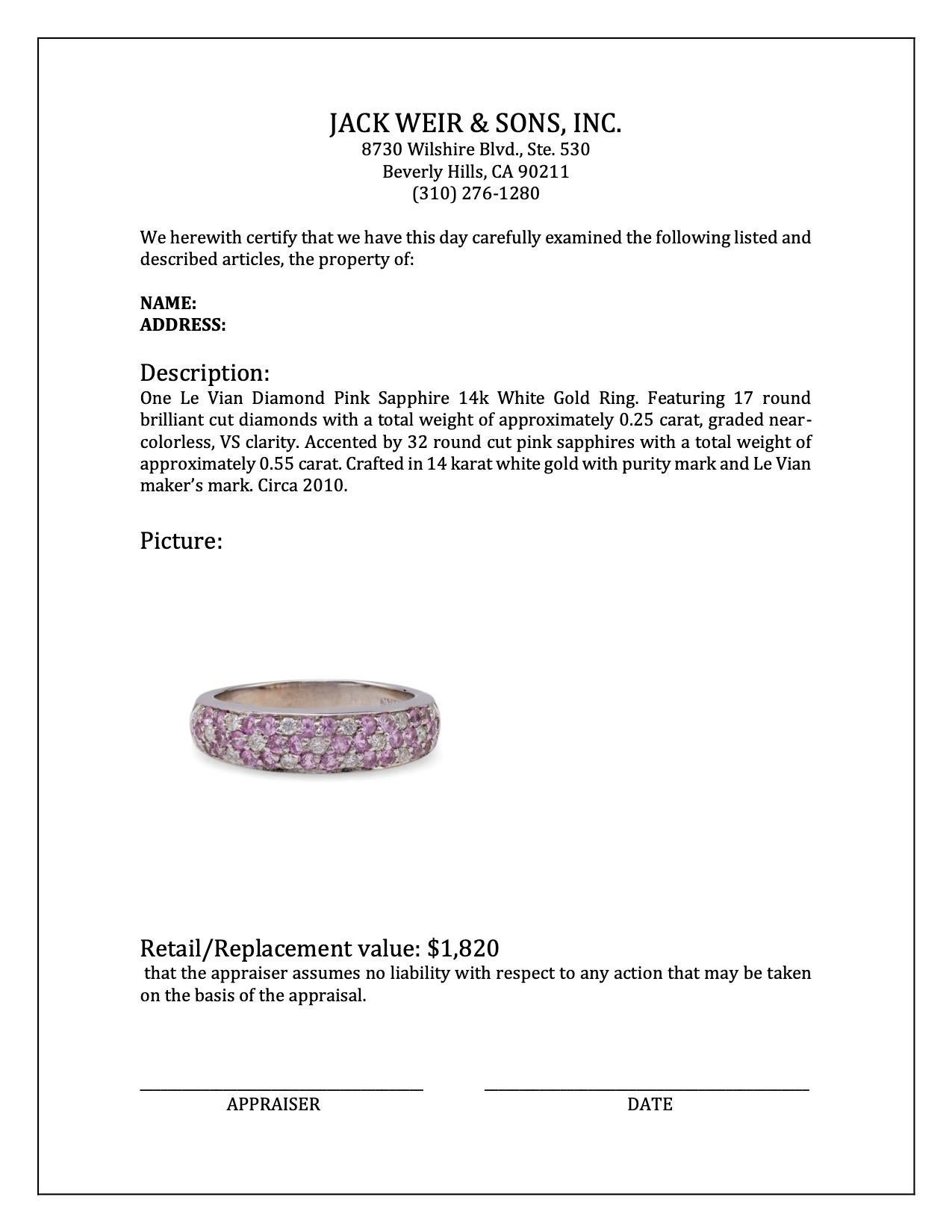 Le Vian Diamond Pink Sapphire 14k White Gold Ring For Sale 1