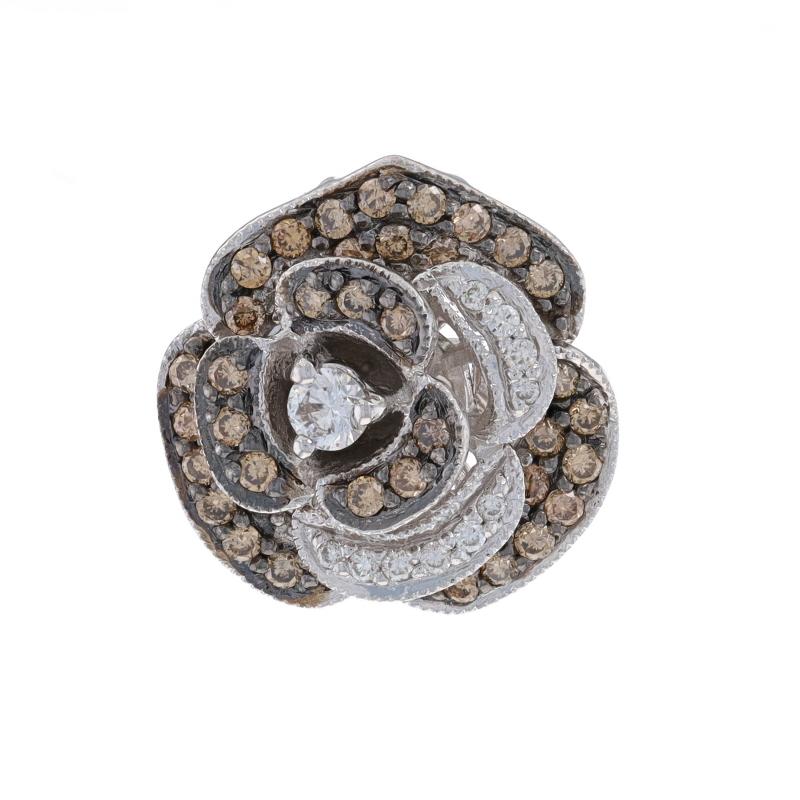Brand: Le Vian

Metal Content: 14k White Gold

Stone Information
Natural Diamonds
Carat(s): .60ctw
Cut: Round Brilliant
Color: Chocolate Brown & G - H
Clarity: VS2 - SI1

Total Carats: .60ctw

Style: Cluster
Theme: Rose, Flower Blossom
Features: