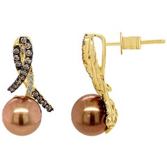 Le Vian Earrings, Chocolate Pearls Chocolate/Vanilla Diamonds, 14K Honey Gold