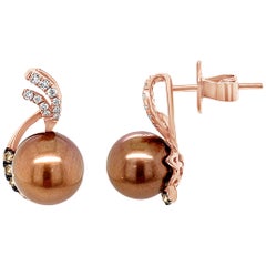 Le Vian Earrings, Chocolate Pearls Chocolate/Vanilla Diamonds, 14K Rose Gold