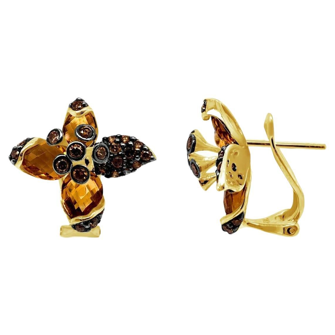 Le Vian Earrings, Cinnamon Citrine Chocolate Diamonds, 14K Honey Gold