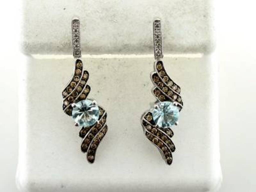 Le Vian Earrings Featuring 1 1/3 Cts. Sea Blue Aquamarine, 5/8 Cts. Chocolate For Sale