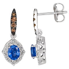 Boucles d'oreilles Le Vian avec saphir bleu-vert et diamants chocolat