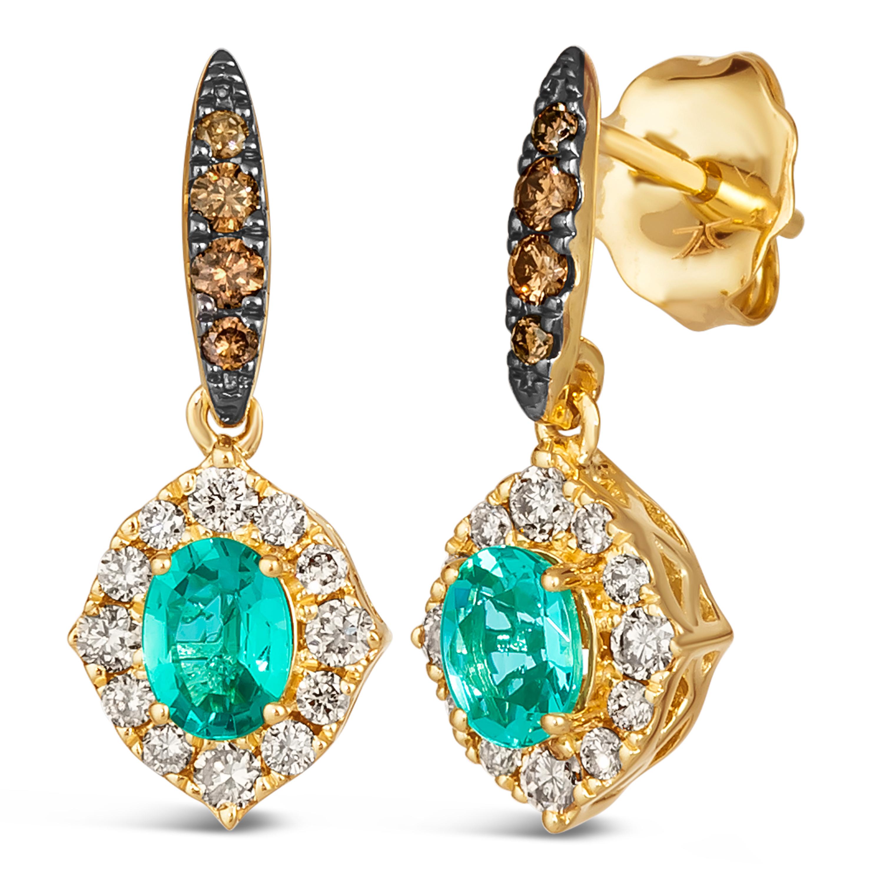 Le Vian® Earrings featuring 3/8 cts. Costa Smeralda Emeralds™, 1/10 cts. Chocolate Diamonds®, 1/4 cts. Nude Diamonds™ set in 14K Honey Gold™