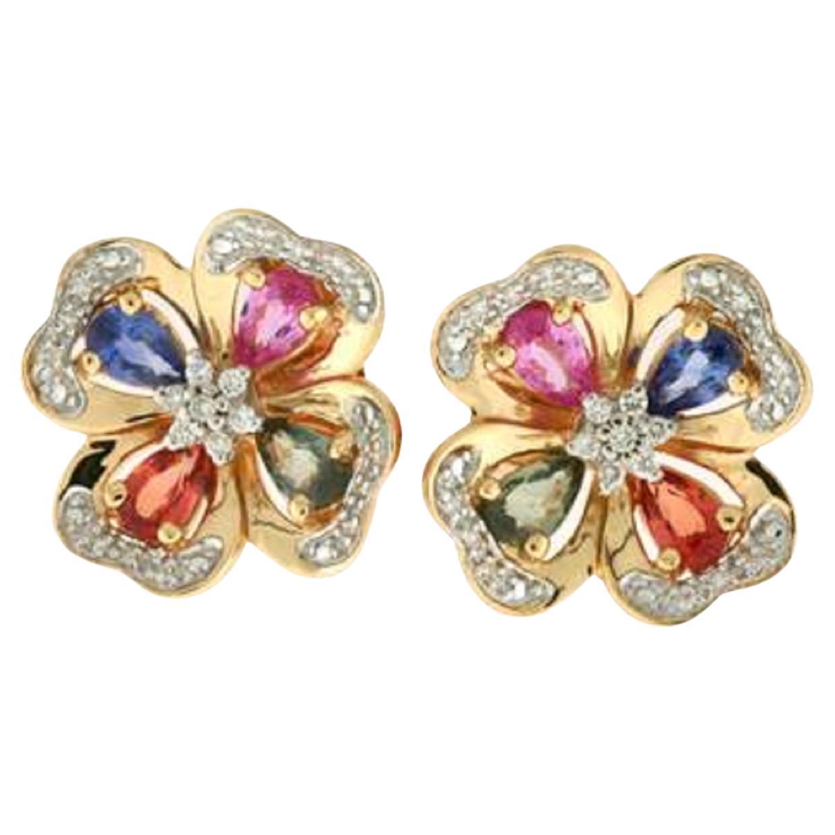 Le Vian Earrings Featuring Multicolor Sapphire Vanilla Diamonds Set in 14K For Sale