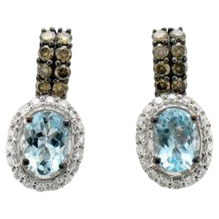 Le Vian Earrings Featuring Sea Blue Aquamarine Chocolate Diamonds For Sale